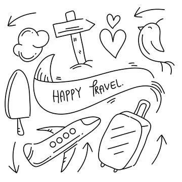 Travel icon doodle set vector design Illustrazione stock