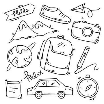 Travel icon doodle set vector design Illustrazione stock