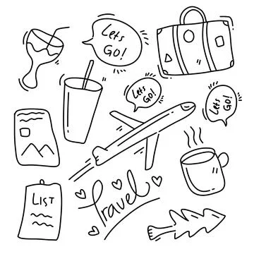 Travel icon doodle set vector design Illustrazione stock