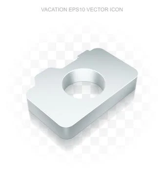Travel icon: Flat metallic 3d Photo Camera, transparent shadow, EPS 10 vector Illustrazione stock