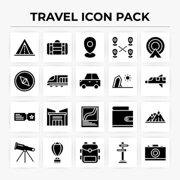 Travel Icon Set Solid Color Style Stock Illustration