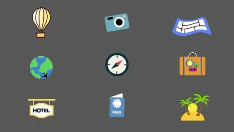 Travel Icons And Vacation Elements Pack for After Effects Catálogo de After Effects