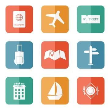 Travel icons - flat vector Stock Illustration
