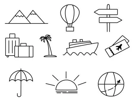 Travel icons set.Vector map flat air trip Stock Illustration
