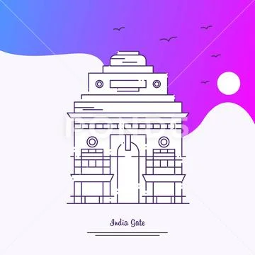 Travel INDIA GATE Poster Template. Purple creative background ~ Clip