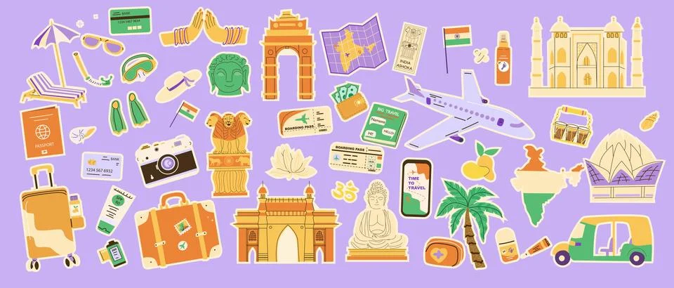 Travel to India vector elements set. Summer Vacation in India, Planning and イラスト素材