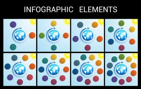 Travel infographic elements. Flying rocket around the globe against a blue sk Stock Illustration