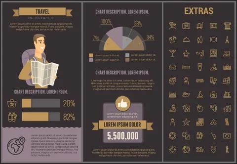Travel infographic template, elements and icons. Illustrazione stock