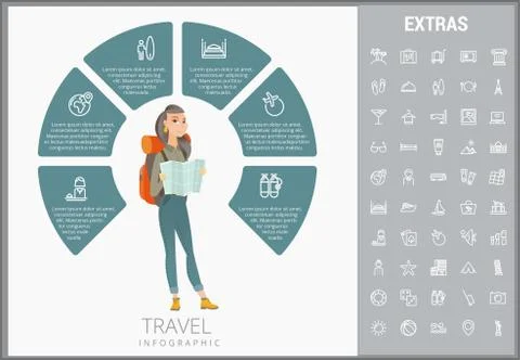 Travel infographic template, elements and icons. Illustrazione stock