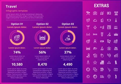 Travel infographic template, elements and icons. Illustrazione stock