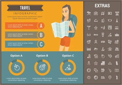 Travel infographic template, elements and icons. Stock Illustration