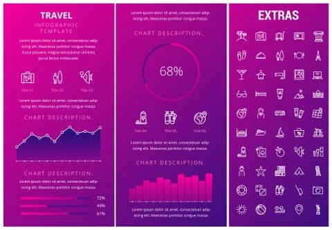 Travel infographic template, elements and icons. Illustrazione stock