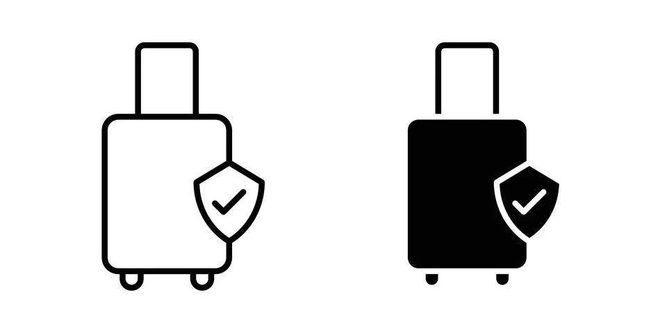 Travel insurance icon solid, line, and editable vector set. Stock Illustration