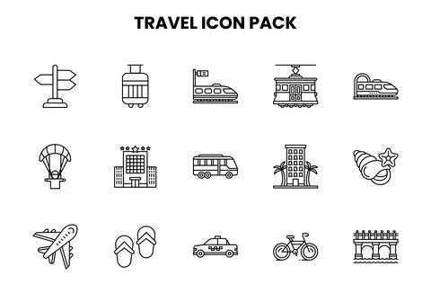 Travel Line Bundle Icons Pack 스톡 일러스트