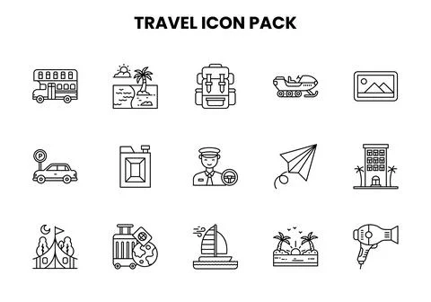 Travel Line Vector Icons Pack Stock Illustration
