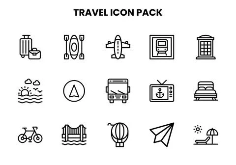 Travel Line Vector Icons Pack Stock Illustration
