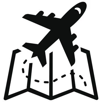 Travel Map with Airplane Vector Icon Stock Illustration