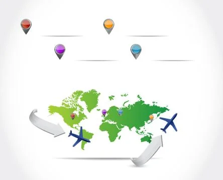 Travel map and pointers. illustration design Stock Illustration