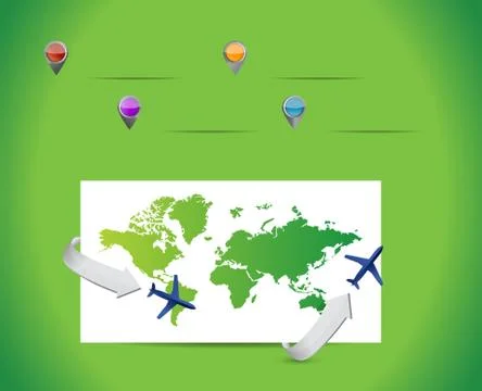 Travel map and pointers. illustration design Stock Illustration