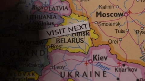 Travel Map Concept with Visit Next Text Label on Belarus Destination Stock Footage 346504520