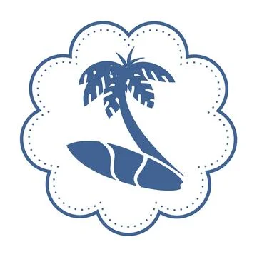 Travel map icon. Tourism patch. Surfing and sunbathing. Beach tropical palm tree Ilustración de archivo