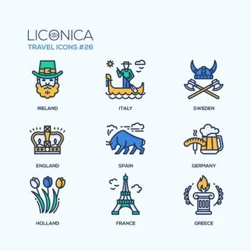 Travel - modern vector flat line design icons set. Stock Illustration