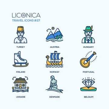 Travel - modern vector flat line design icons set. Stock Illustration