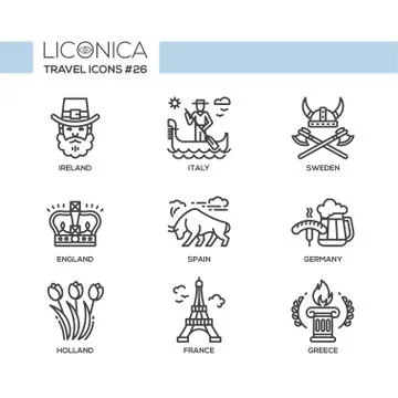 Travel - modern vector flat line design icons set. Stock Illustration