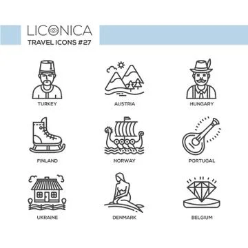 Travel - modern vector flat line design icons set. Stock Illustration