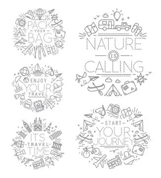 Travel monograms grey Stock Illustration