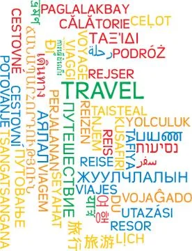 Travel multilanguage wordcloud background concept Stock Illustration