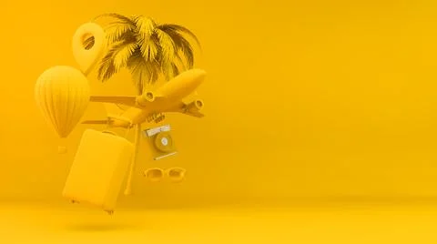 Travel objects concept in yellow Stock Illustration