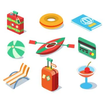 Travel Objects Icon Set Flat 3d Isomectric Modern Design Template Ilustración de archivo