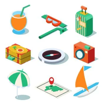 Travel Objects Icon Set Flat 3d Isomectric Modern Design Template Ilustración de archivo