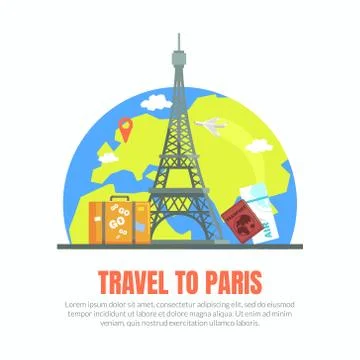 Travel to Paris Banner Template with Famous Landmarks and Space for Text Vector Stock Illustration