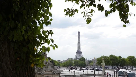 Travel Paris City, France – Distant view of the Eiffel Tower Stock Footage