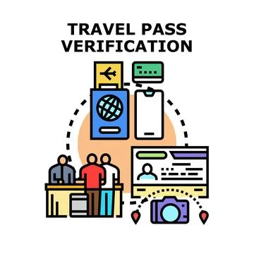 Travel pass verification process checking documents at airport Stock Illustration