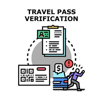 Travel pass verification process checking documents and qr code Stock Illustration