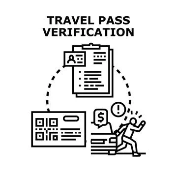 Travel pass verification process checking documents and qr code Stock Illustration
