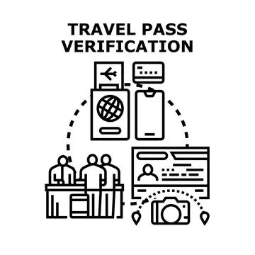 Travel pass verification process checking documents at airport Ilustración de archivo