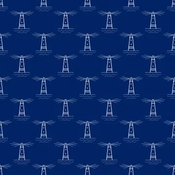 Travel Pattern with Lighthouse , Line Style 스톡 일러스트