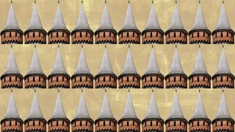 Travel pattern of the old medieval stones towers Stock Illustration