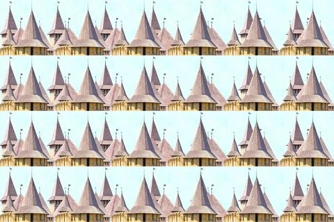 Travel pattern of old medieval stones towers on blue 스톡 일러스트