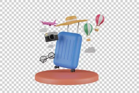 Travel by plane creative concept. Realistic 3d design airplane takes off Stock Illustration