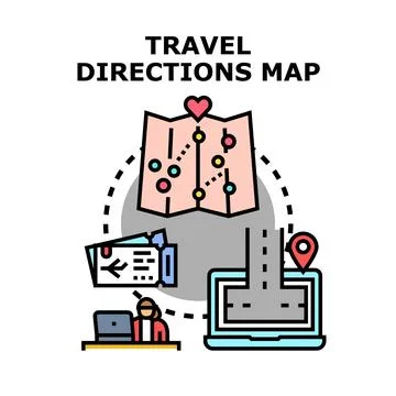 Travel planning logistics with map and destination guidance Illustration