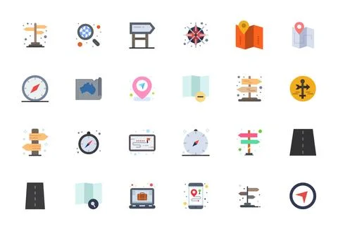 Travel Planning Premium Vector Bundle with 24 64x64 Pixel Aligned Flat Icons Stock Illustration