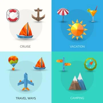 Travel Polygonal Set Stock Illustration