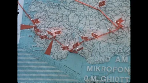 Travel Route on Map with Turkish Flags Video stock 277585075