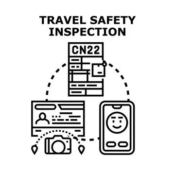 Travel safety inspection process checking documents and digital data Illustrazione stock