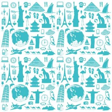 Travel seamless background Stock Illustration